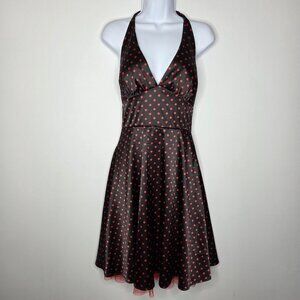 XOXO Womens Y2K Black Red Polka Dot Halter Neck Dress Size 7 Babydoll Tulle Vamp